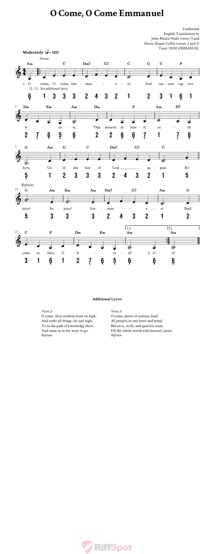 O Come, O Come Emmanuel 15-Note Tongue Drum Sheet Music