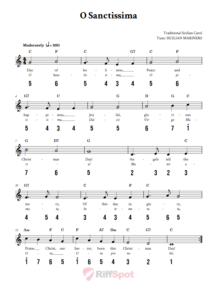 O Sanctissima 15-Note Tongue Drum Sheet Music
