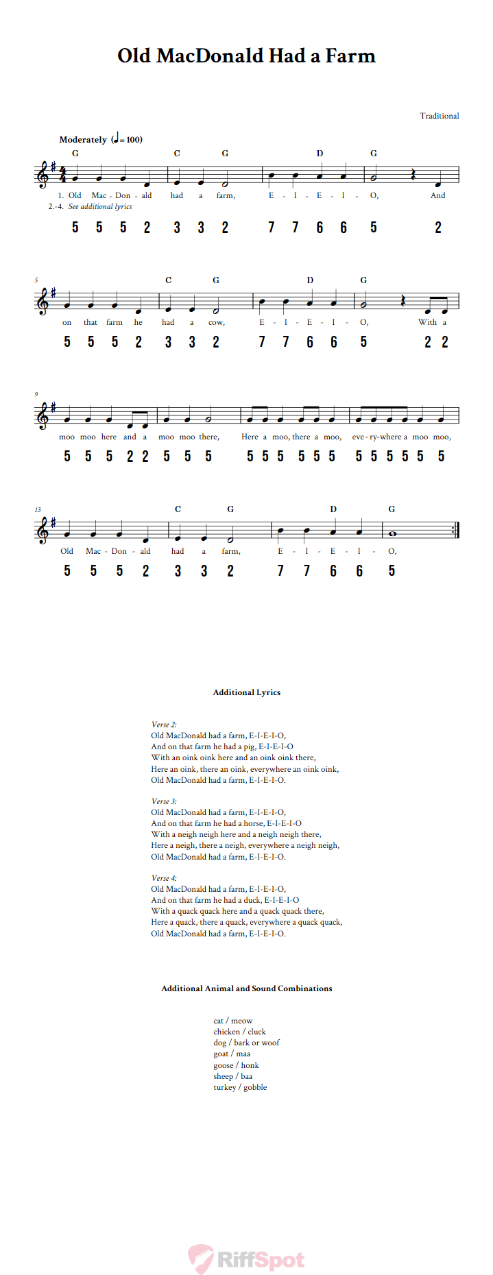 Old MacDonald Had a Farm 15-Note Tongue Drum Sheet Music