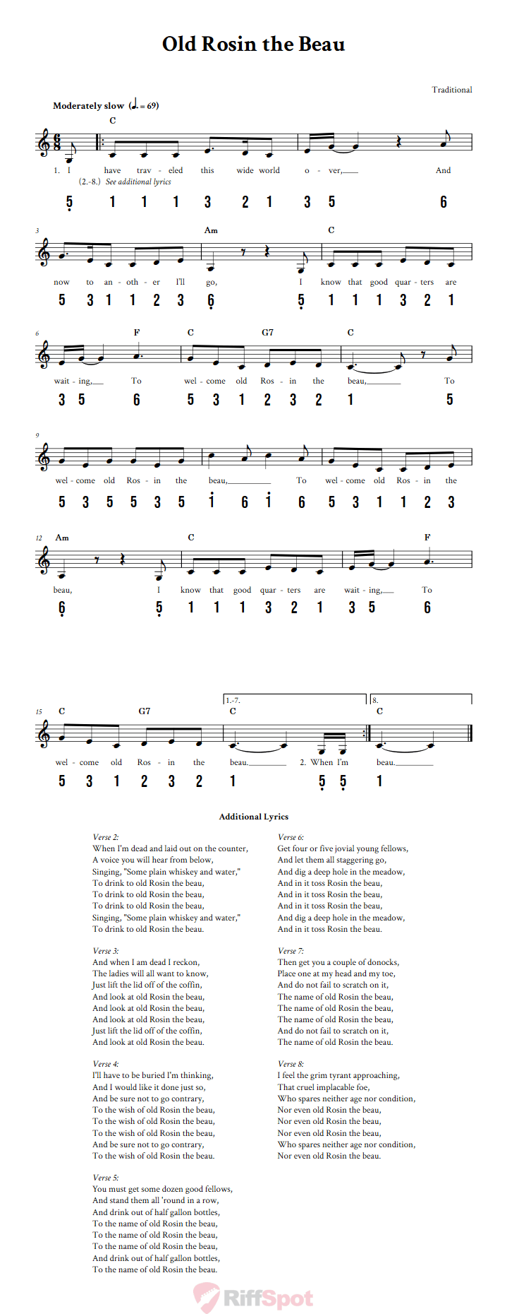 Old Rosin the Beau 15-Note Tongue Drum Sheet Music
