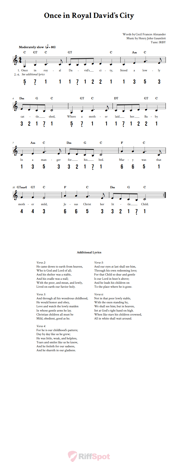 Once in Royal David's City 15-Note Tongue Drum Sheet Music