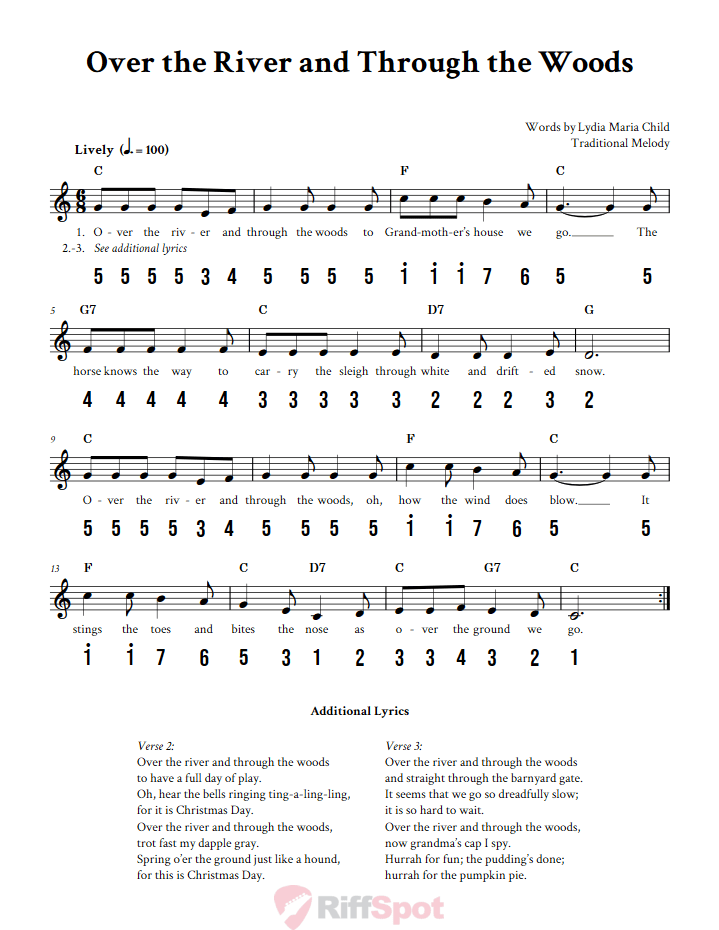 Over the River and Through the Woods 15-Note Tongue Drum Sheet Music