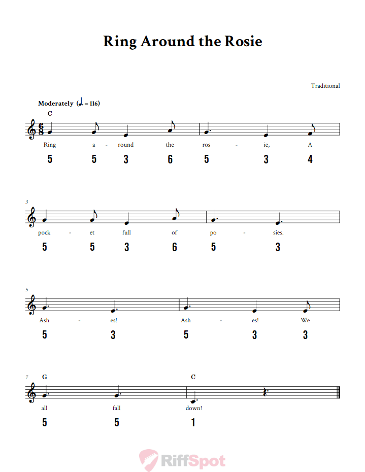 Ring Around the Rosie 15-Note Tongue Drum Sheet Music