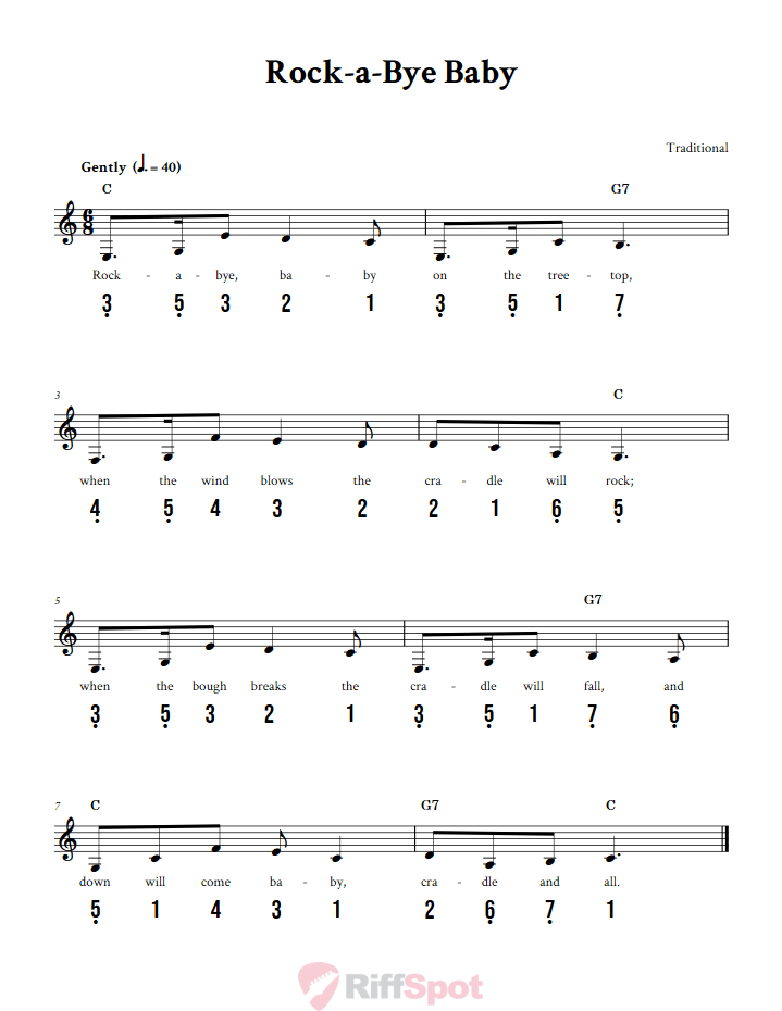 Rock-a-bye Baby 15-Note Tongue Drum Sheet Music