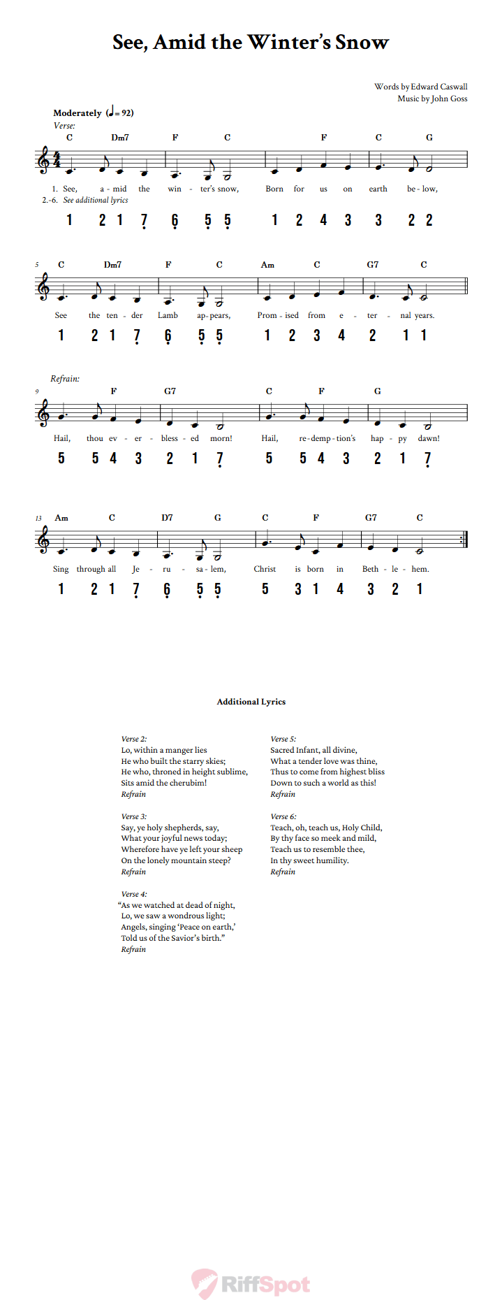 See, Amid the Winter's Snow 15-Note Tongue Drum Sheet Music