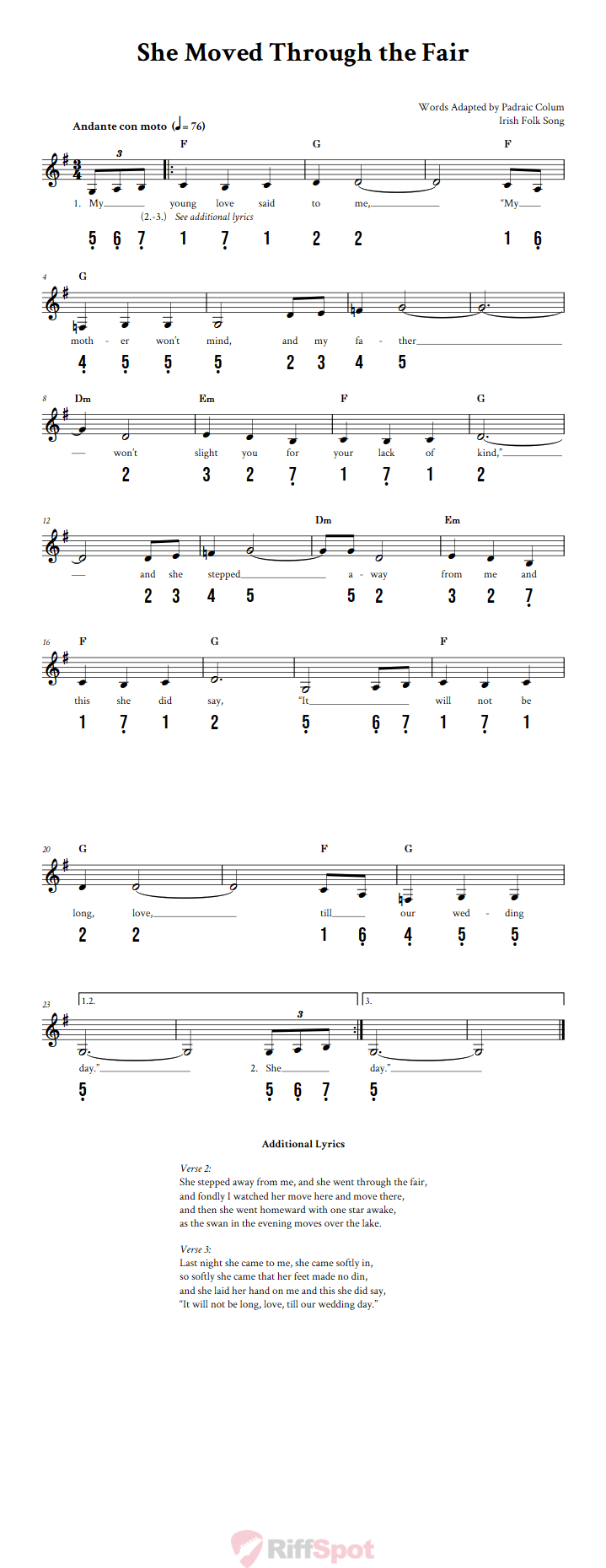 She Moved Through the Fair 15-Note Tongue Drum Sheet Music