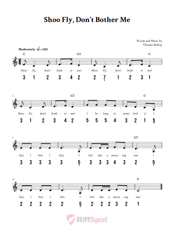Shoo Fly, Don't Bother Me 15-Note Tongue Drum Sheet Music