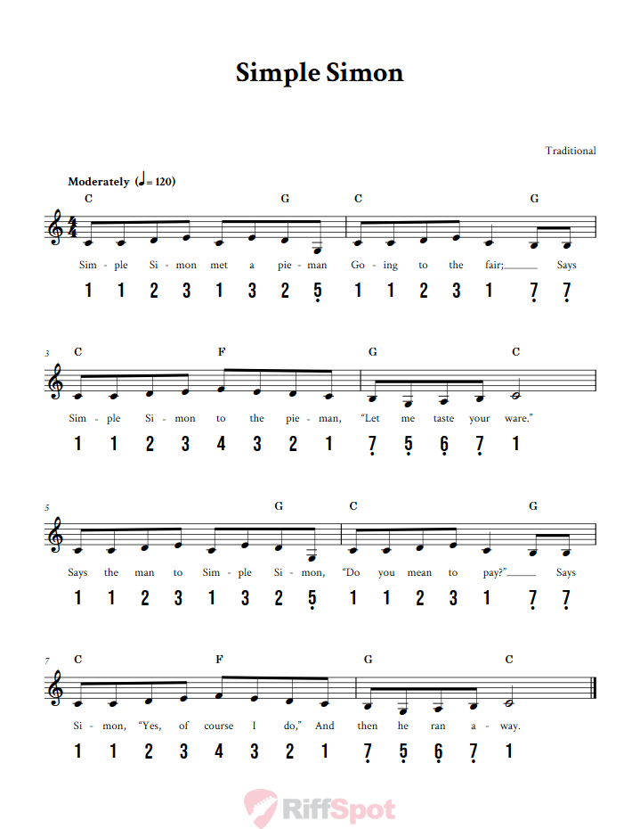 Simple Simon 15-Note Tongue Drum Sheet Music
