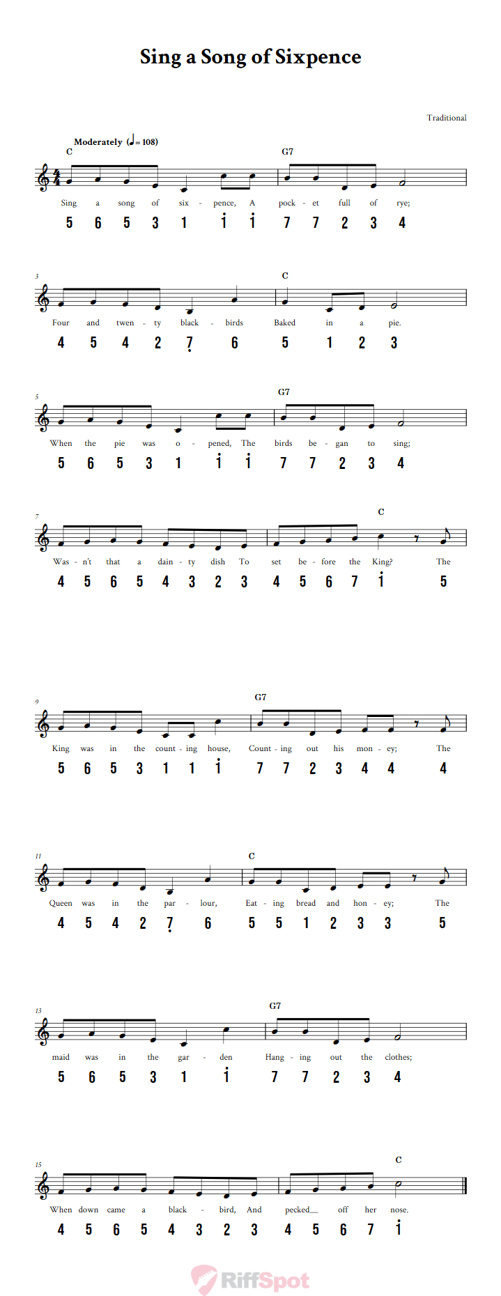 Sing a Song of Sixpence 15-Note Tongue Drum Sheet Music