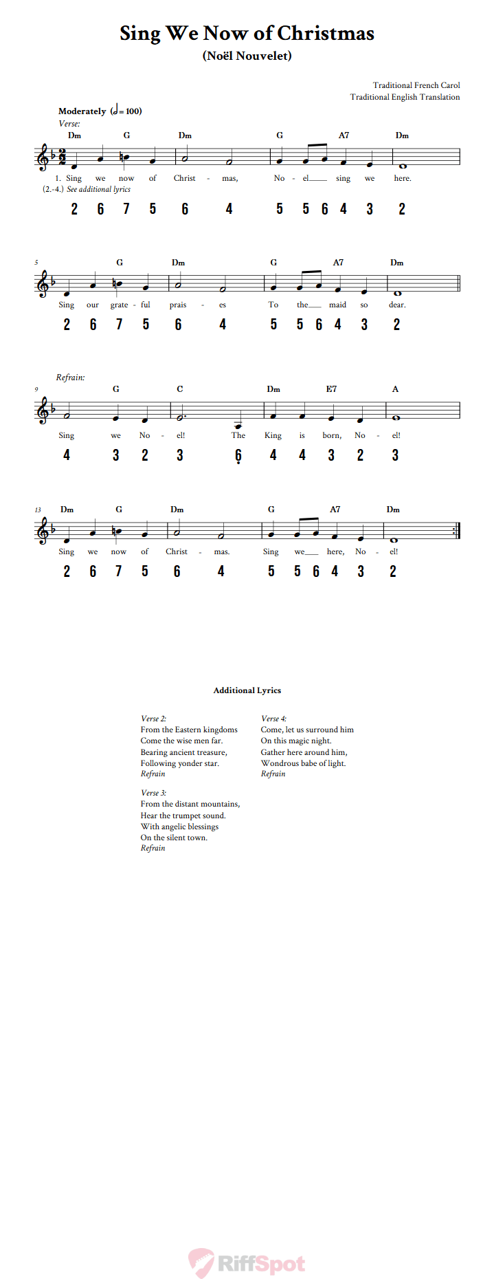 Sing We Now of Christmas 15-Note Tongue Drum Sheet Music