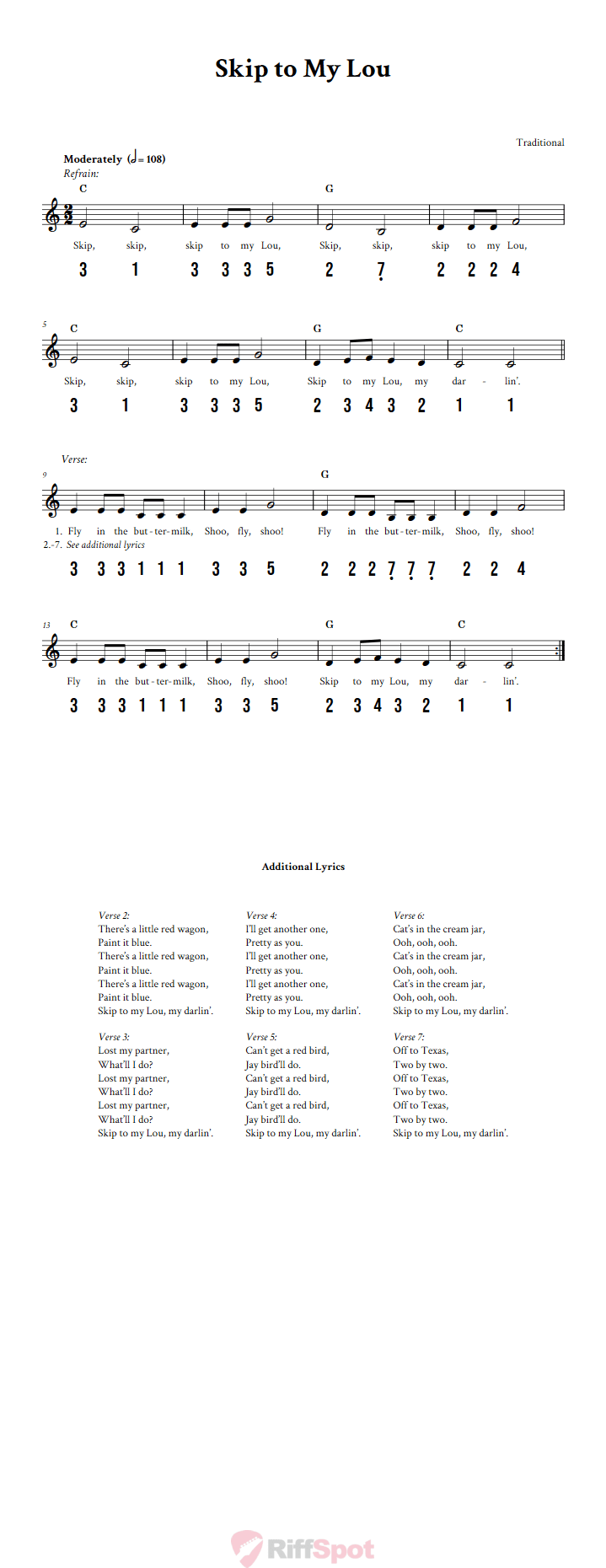 Skip to My Lou 15-Note Tongue Drum Sheet Music