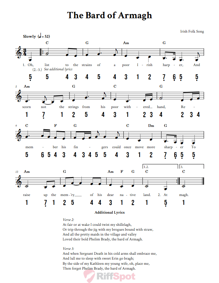 The Bard of Armagh 15-Note Tongue Drum Sheet Music