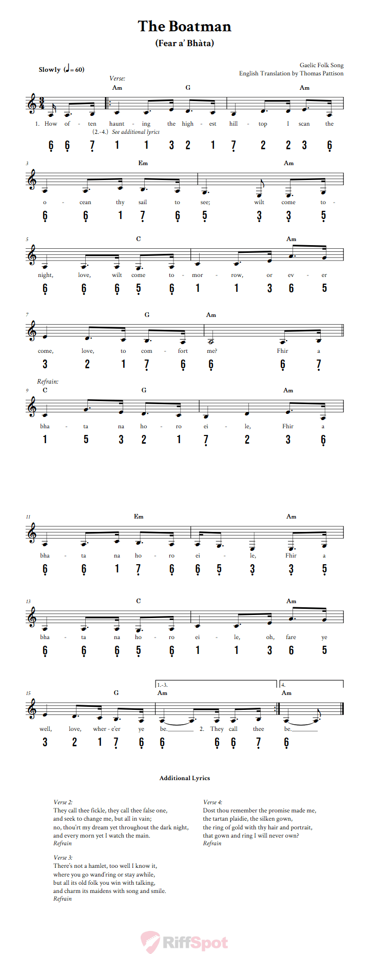 The Boatman 15-Note Tongue Drum Sheet Music