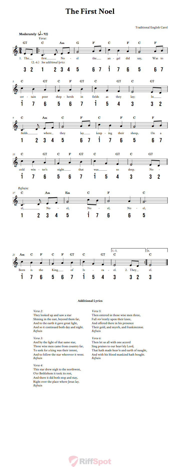 The First Noel 15-Note Tongue Drum Sheet Music