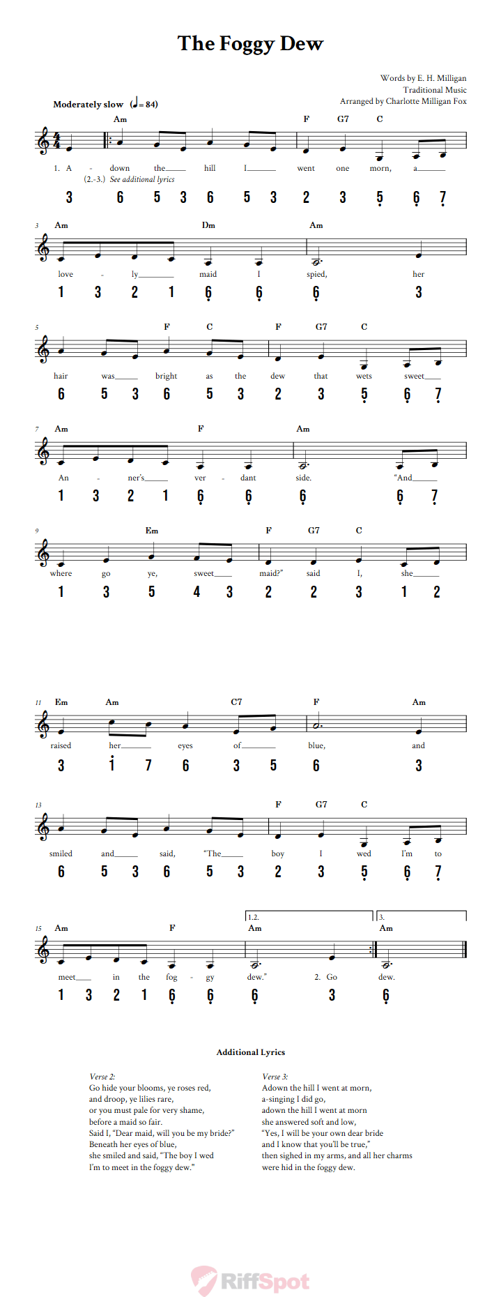 The Foggy Dew 15-Note Tongue Drum Sheet Music