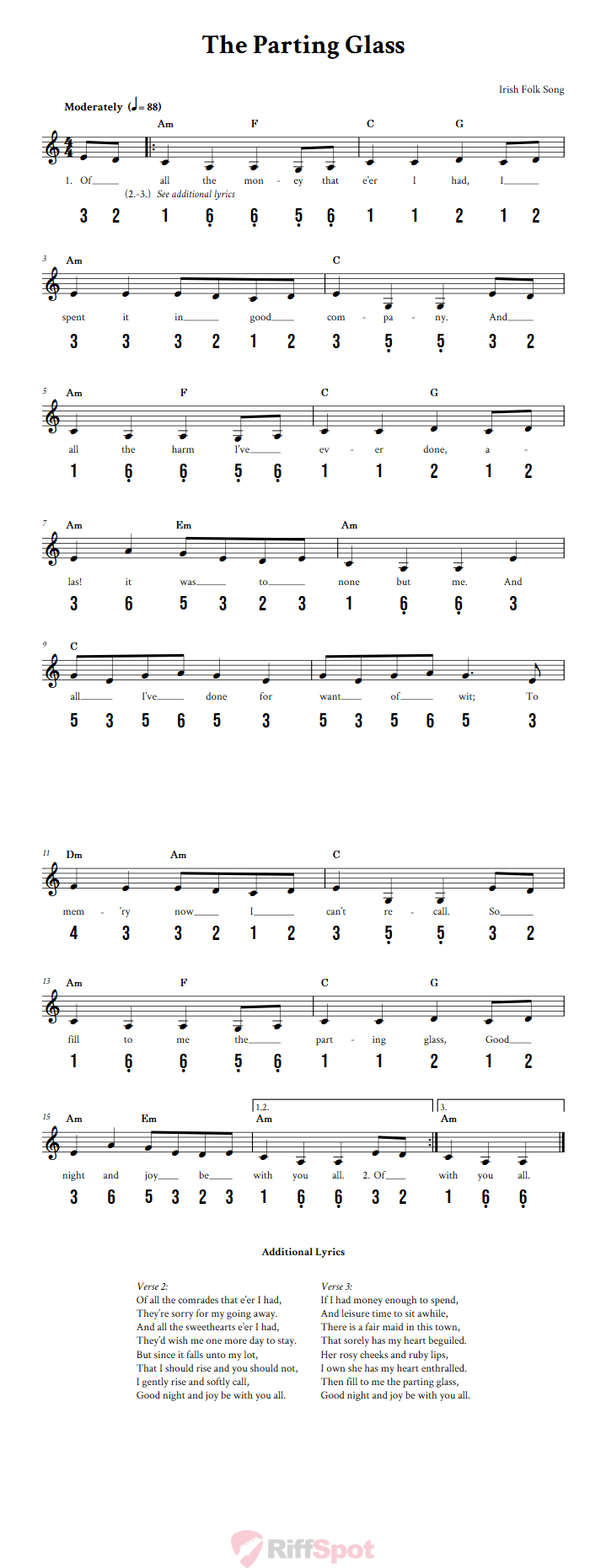 The Parting Glass 15-Note Tongue Drum Sheet Music
