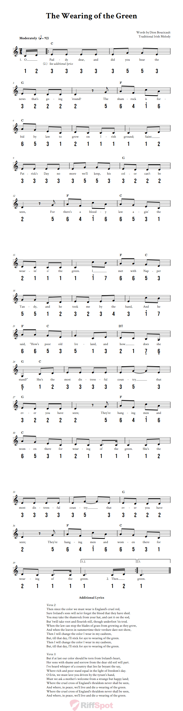The Wearing of the Green 15-Note Tongue Drum Sheet Music