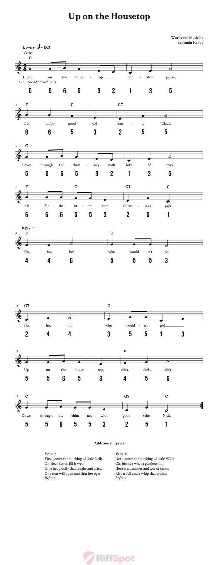 Up on the Housetop 15-Note Tongue Drum Sheet Music