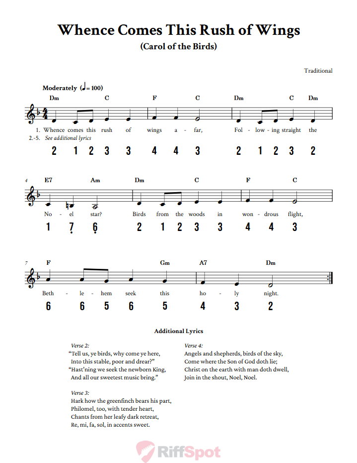 Whence Comes This Rush of Wings 15-Note Tongue Drum Sheet Music