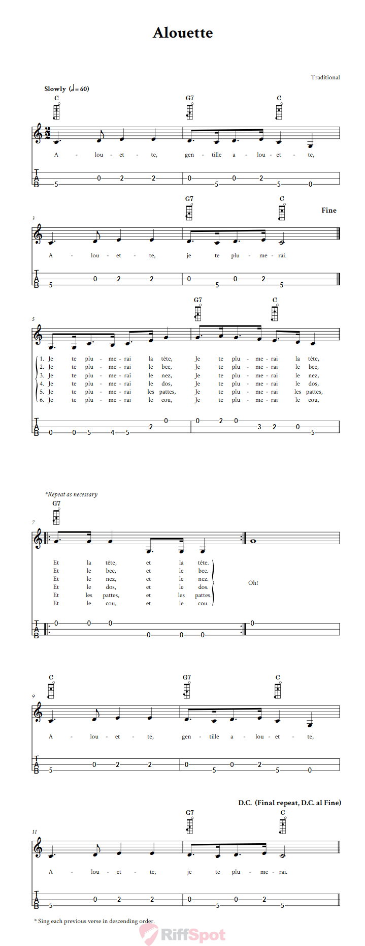Alouette 3-String Cigar Box Guitar Tab