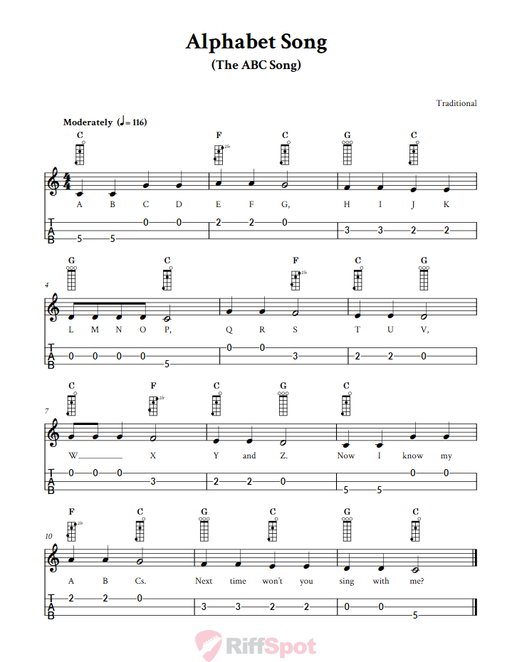 Alphabet Song 3-String Cigar Box Guitar Tab