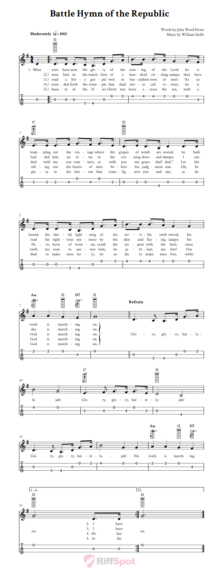 Battle Hymn of the Republic 3-String Cigar Box Guitar Tab