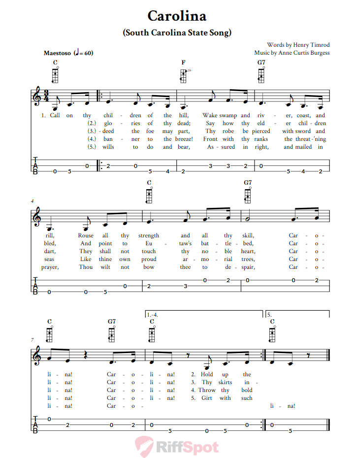 Carolina 3-String Cigar Box Guitar Tab