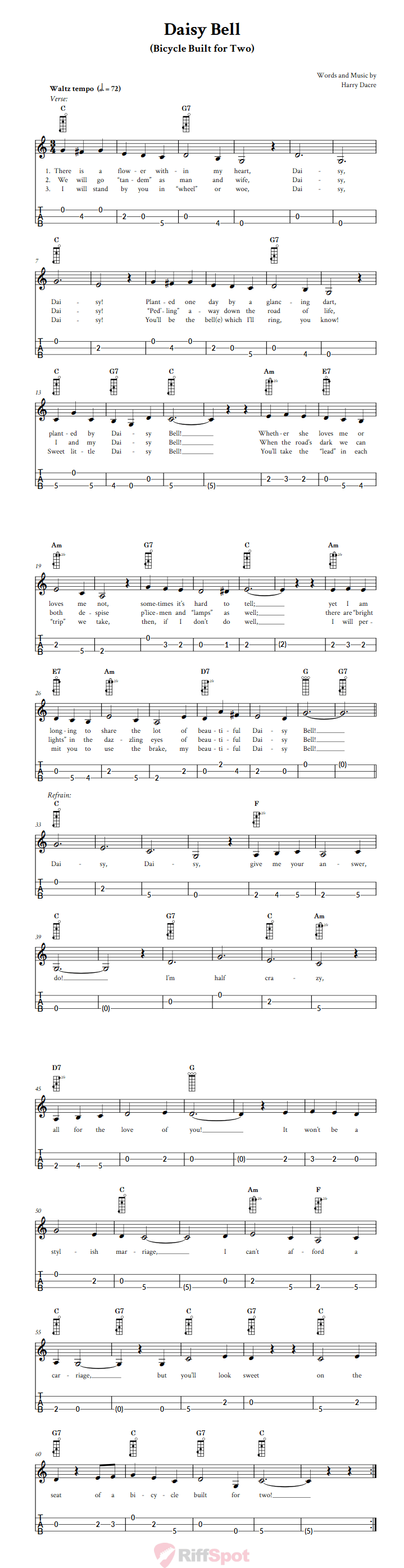 Daisy Bell 3-String Cigar Box Guitar Tab