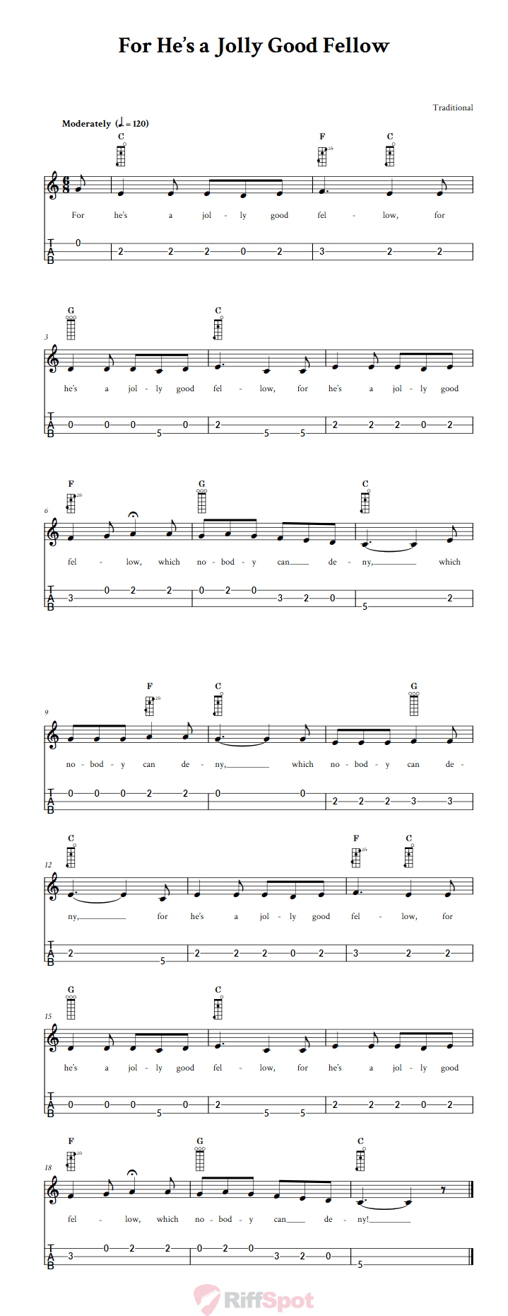 For He's a Jolly Good Fellow 3-String Cigar Box Guitar Tab