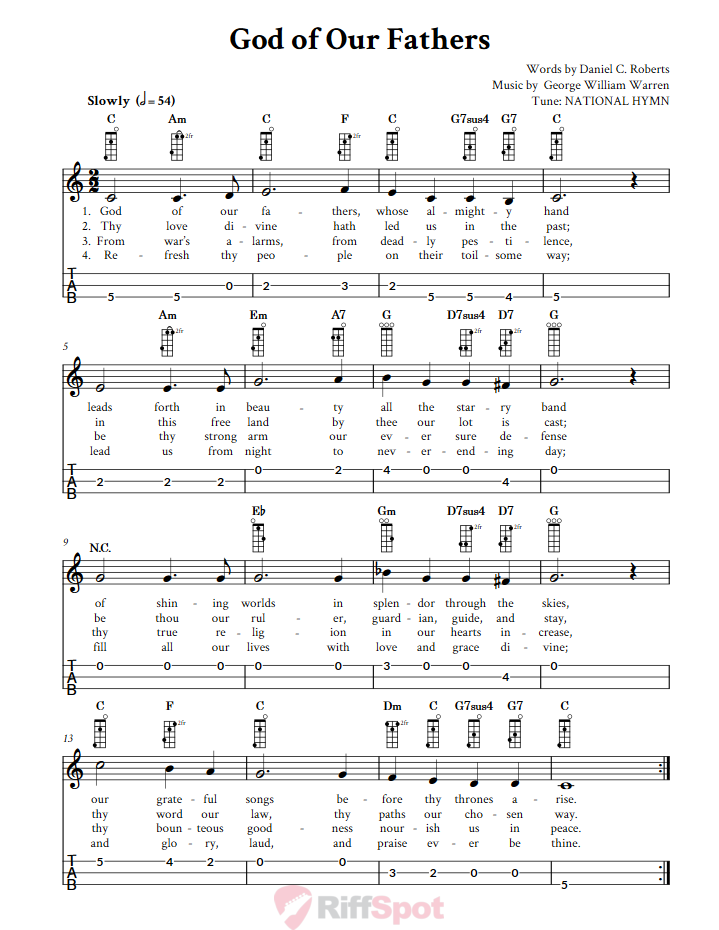 God of Our Fathers 3-String Cigar Box Guitar Tab