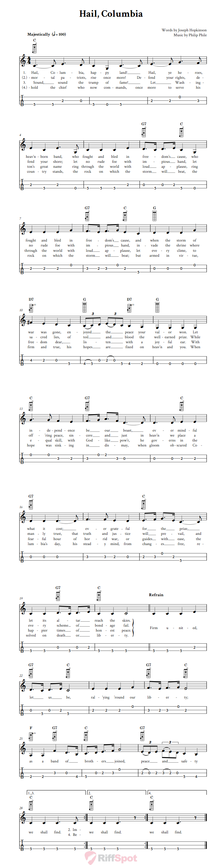 Hail, Columbia 3-String Cigar Box Guitar Tab