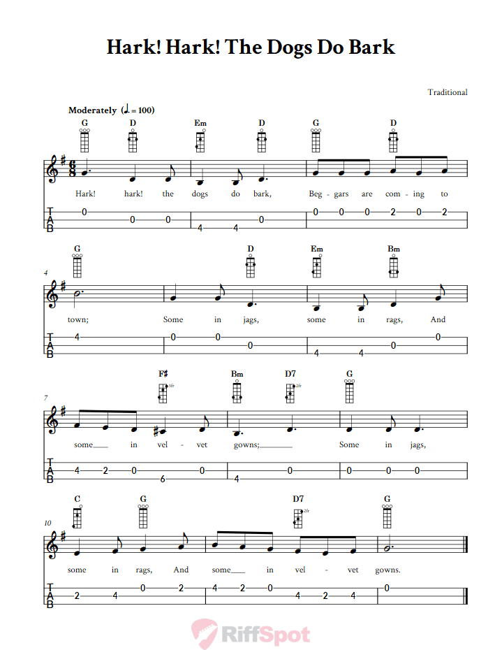 Hark, Hark! the Dogs Do Bark 3-String Cigar Box Guitar Tab