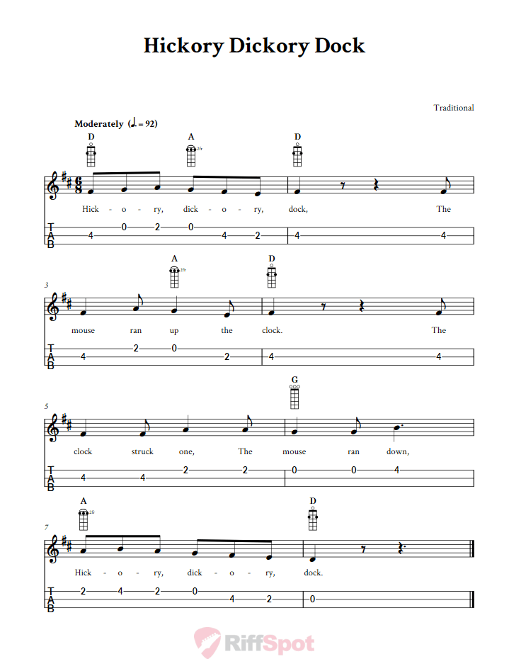 Hickory Dickory Dock 3-String Cigar Box Guitar Tab