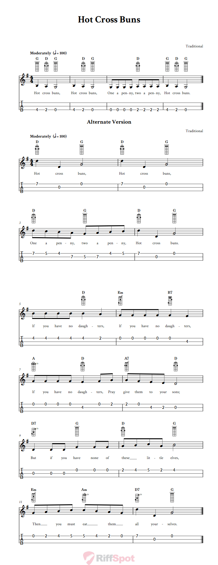 Hot Cross Buns 3-String Cigar Box Guitar Tab