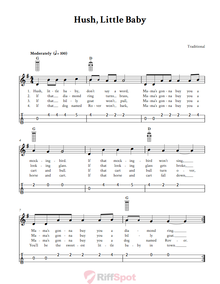 Hush, Little Baby 3-String Cigar Box Guitar Tab