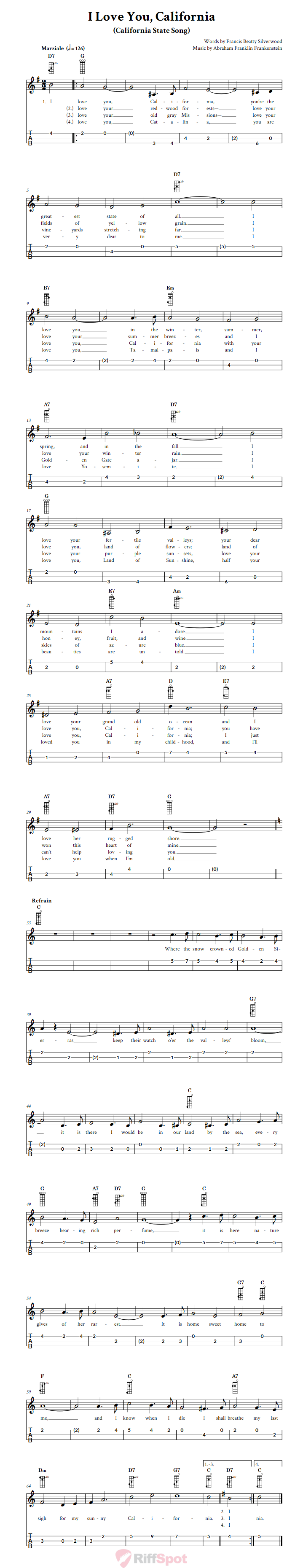 I Love You, California 3-String Cigar Box Guitar Tab