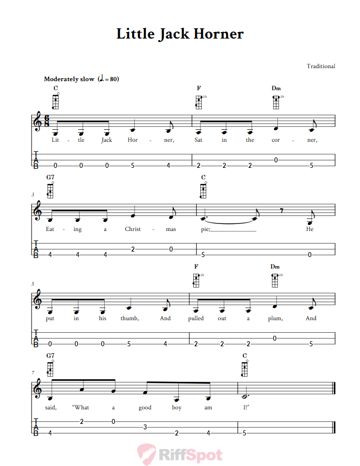 Little Jack Horner 3-String Cigar Box Guitar Tab