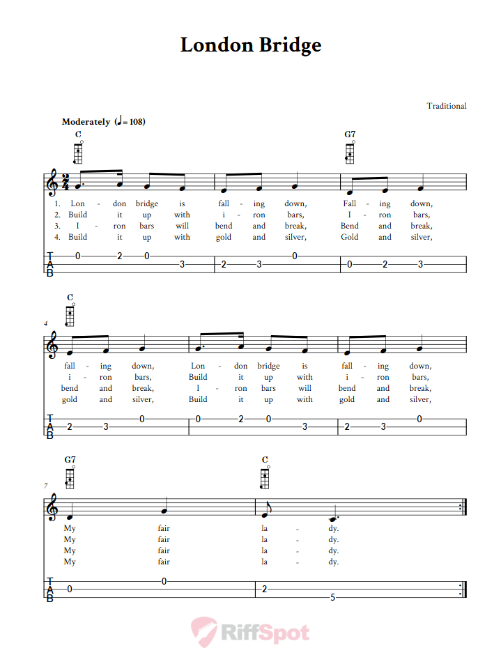 London Bridge 3-String Cigar Box Guitar Tab