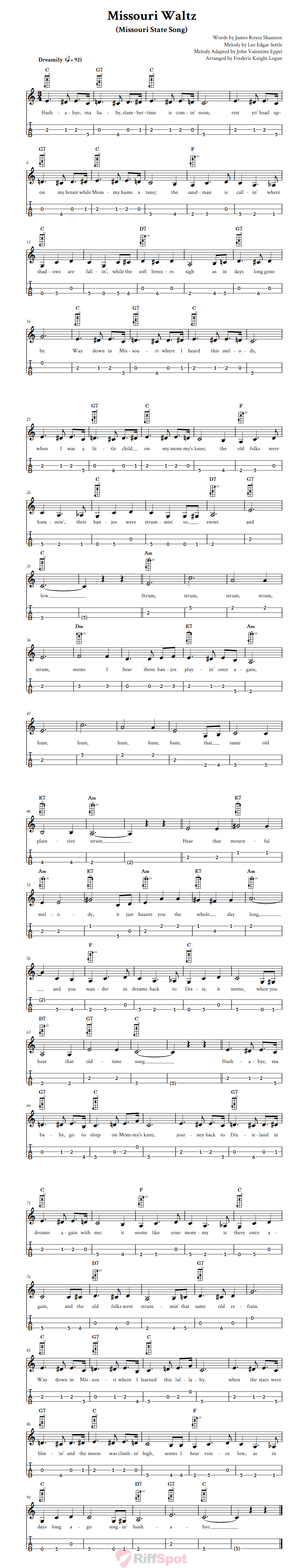 Missouri Waltz 3-String Cigar Box Guitar Tab