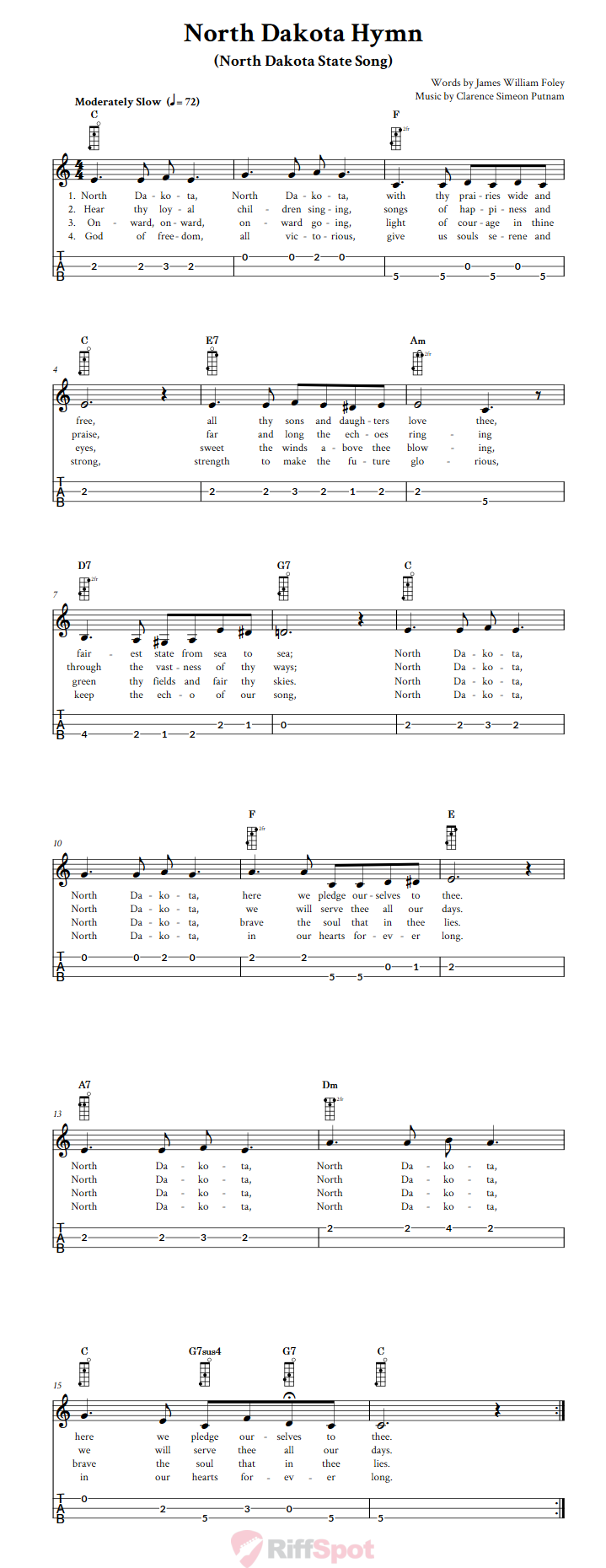 North Dakota Hymn 3-String Cigar Box Guitar Tab