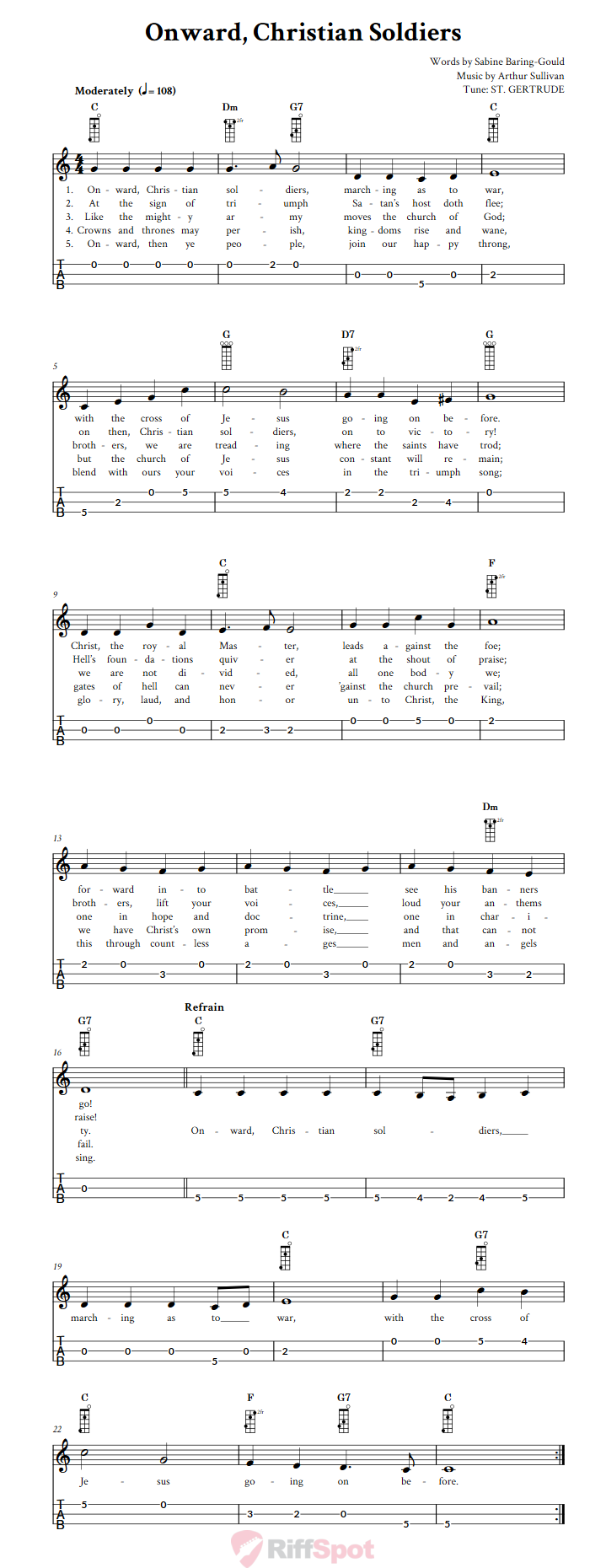 Onward, Christian Soldiers 3-String Cigar Box Guitar Tab