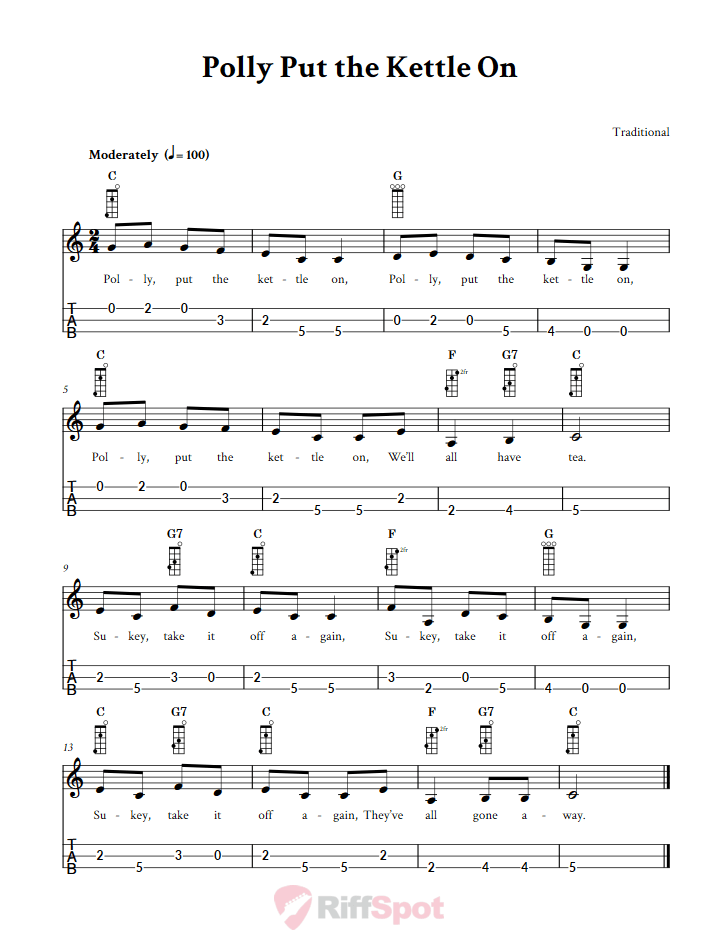 Polly Put the Kettle On 3-String Cigar Box Guitar Tab