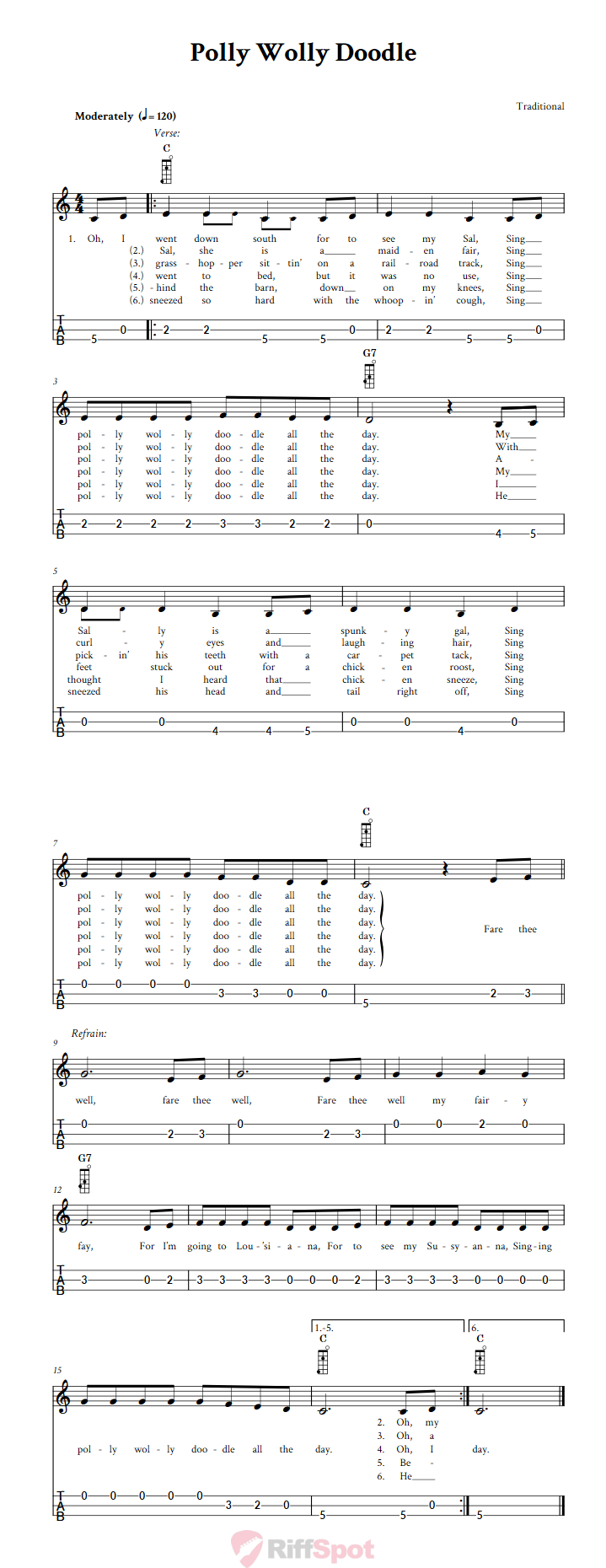 Polly Wolly Doodle 3-String Cigar Box Guitar Tab