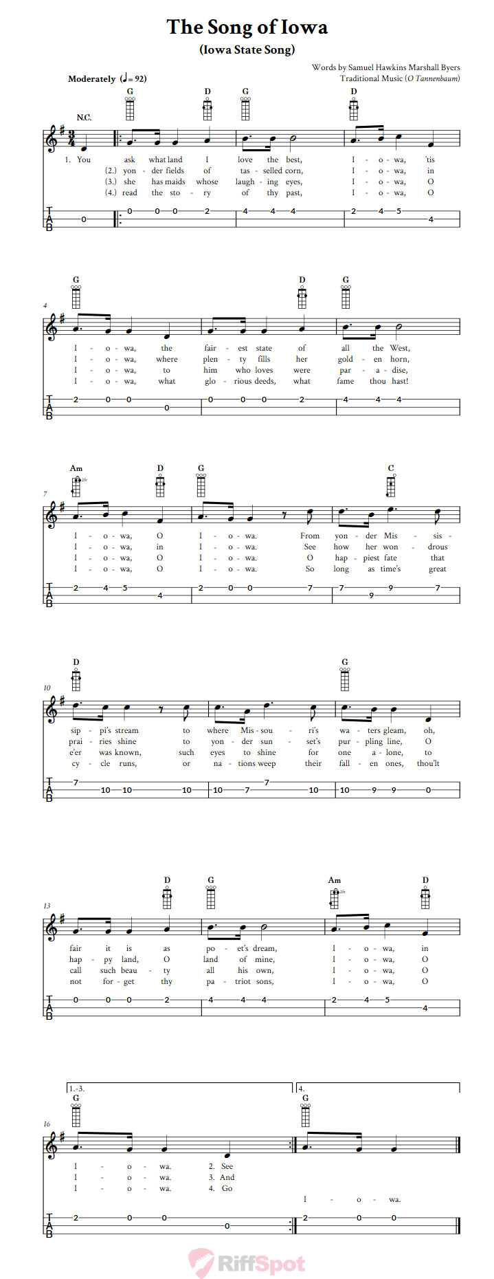 The Song of Iowa 3-String Cigar Box Guitar Tab