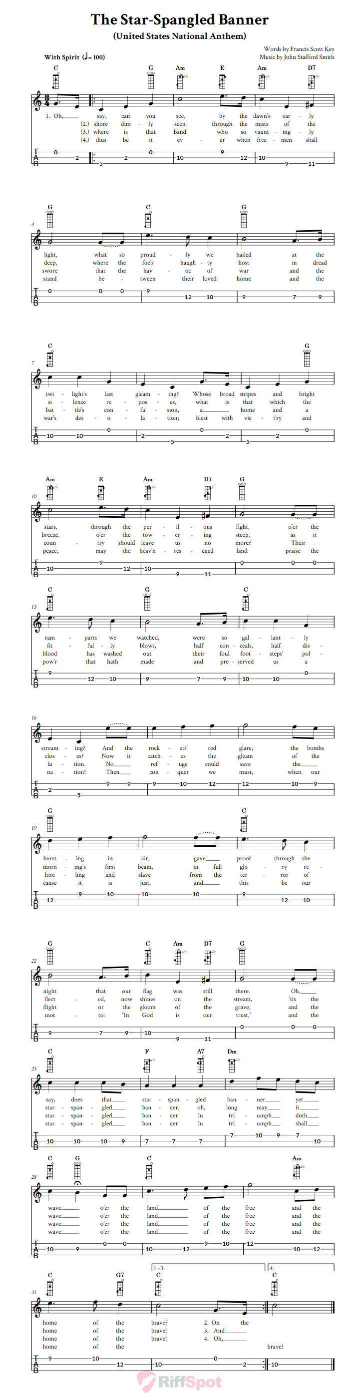 The Star-Spangled Banner 3-String Cigar Box Guitar Tab