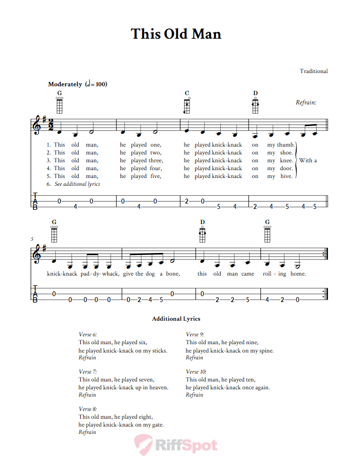 This Old Man 3-String Cigar Box Guitar Tab