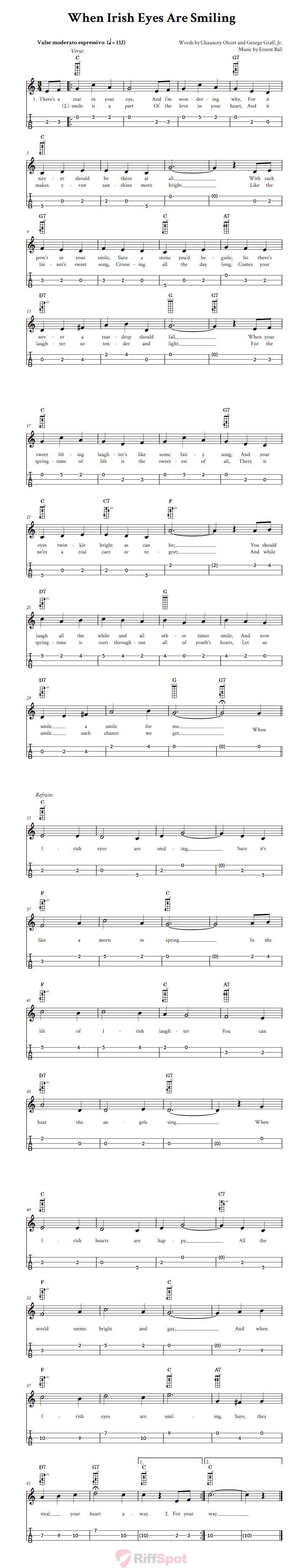 When Irish Eyes Are Smiling 3-String Cigar Box Guitar Tab