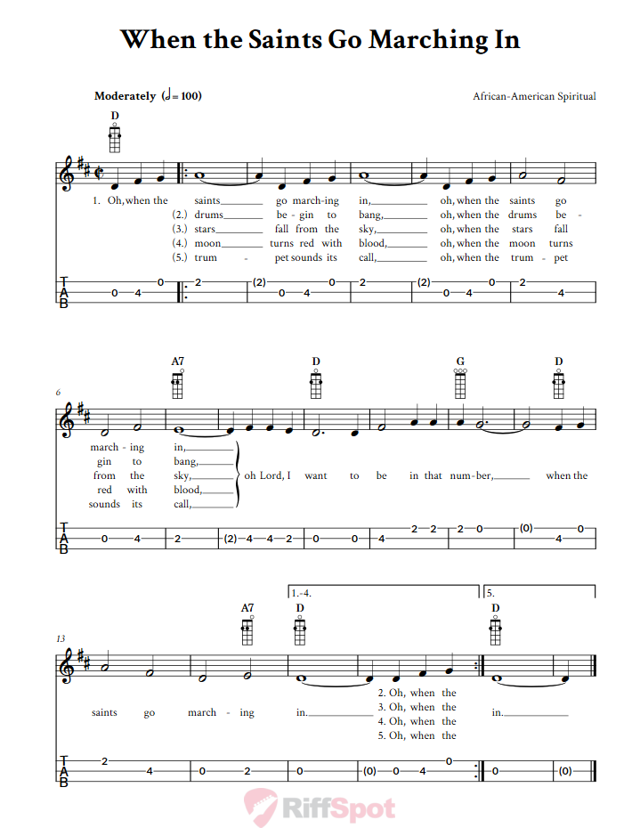 When the Saints Go Marching In 3-String Cigar Box Guitar Tab