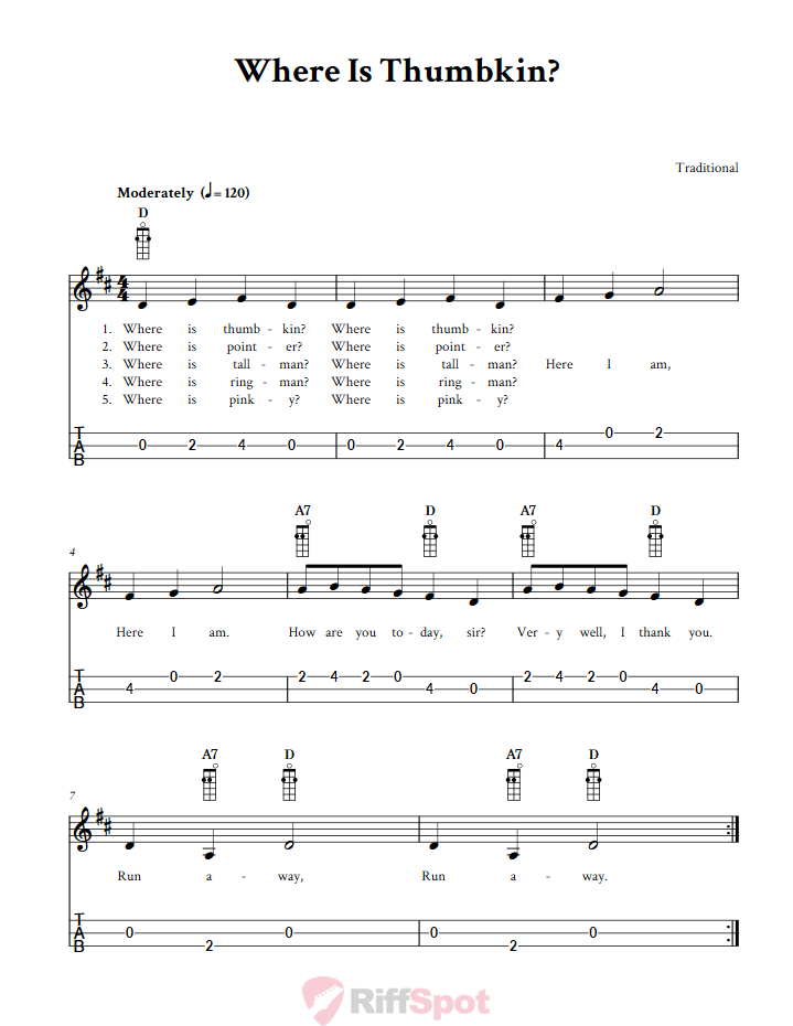 Where Is Thumbkin? 3-String Cigar Box Guitar Tab