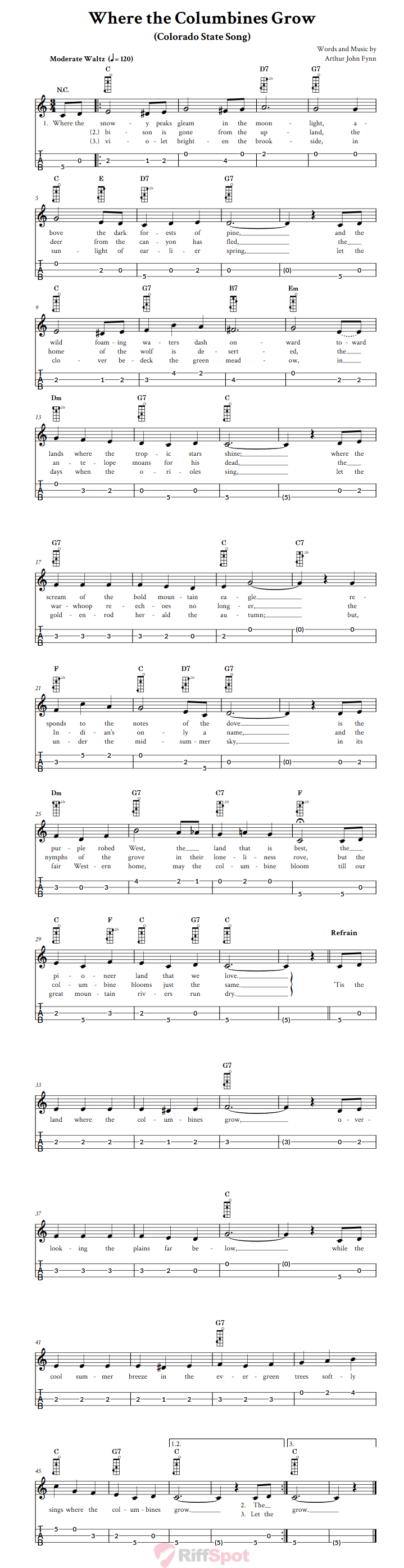 Where the Columbines Grow 3-String Cigar Box Guitar Tab